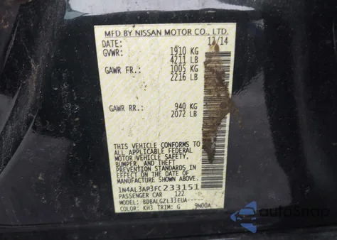 2015 Nissan Altima 2.5/2.5 S/2.5 Sl/2.5 Sv из США, поврежденный, VIN 1N4AL3AP3FC233151